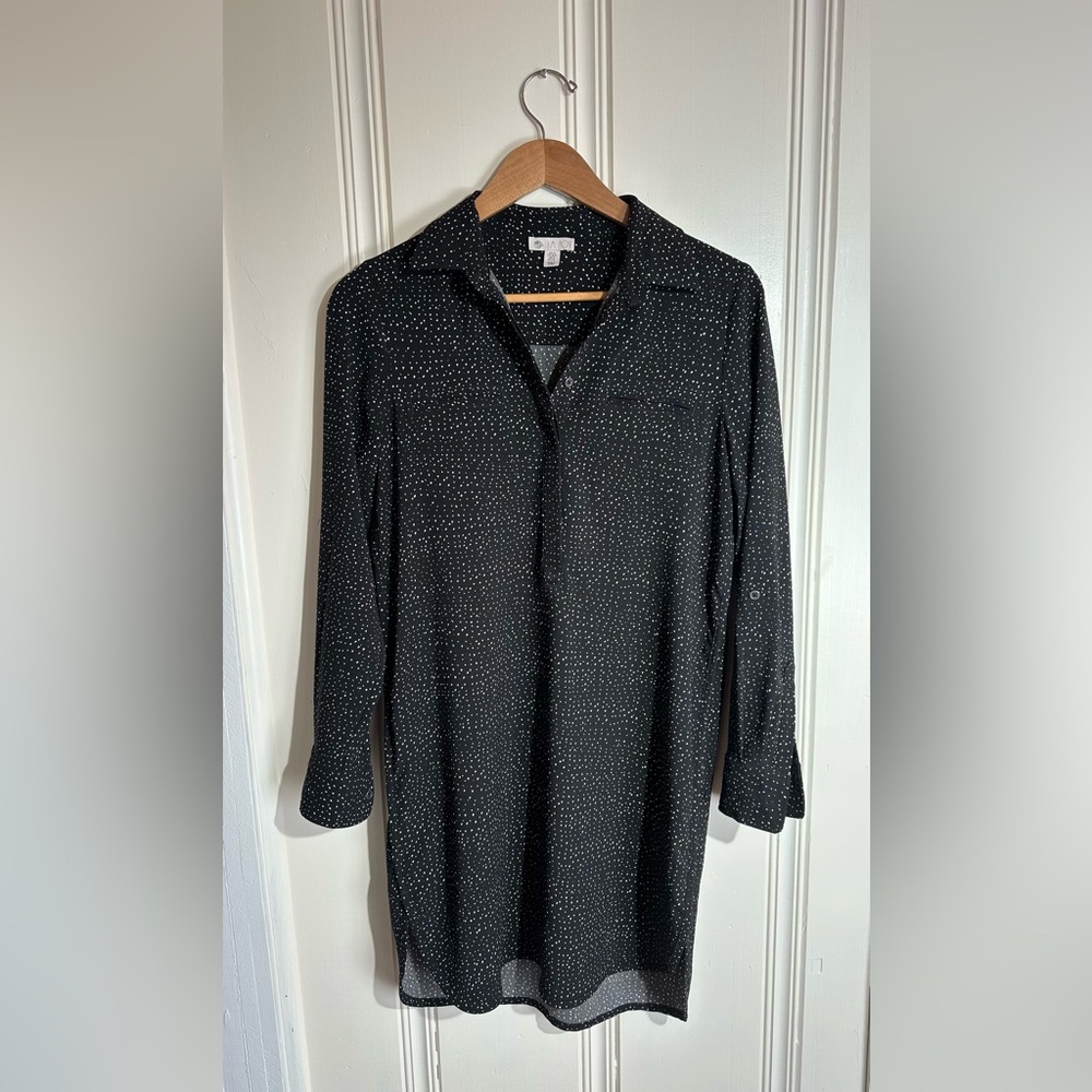 LILA ROSE BLACK & WHITE TUNIC DRESS – SIZE SMALL – POLKA DOT – ROLL-UP SLEEVES
